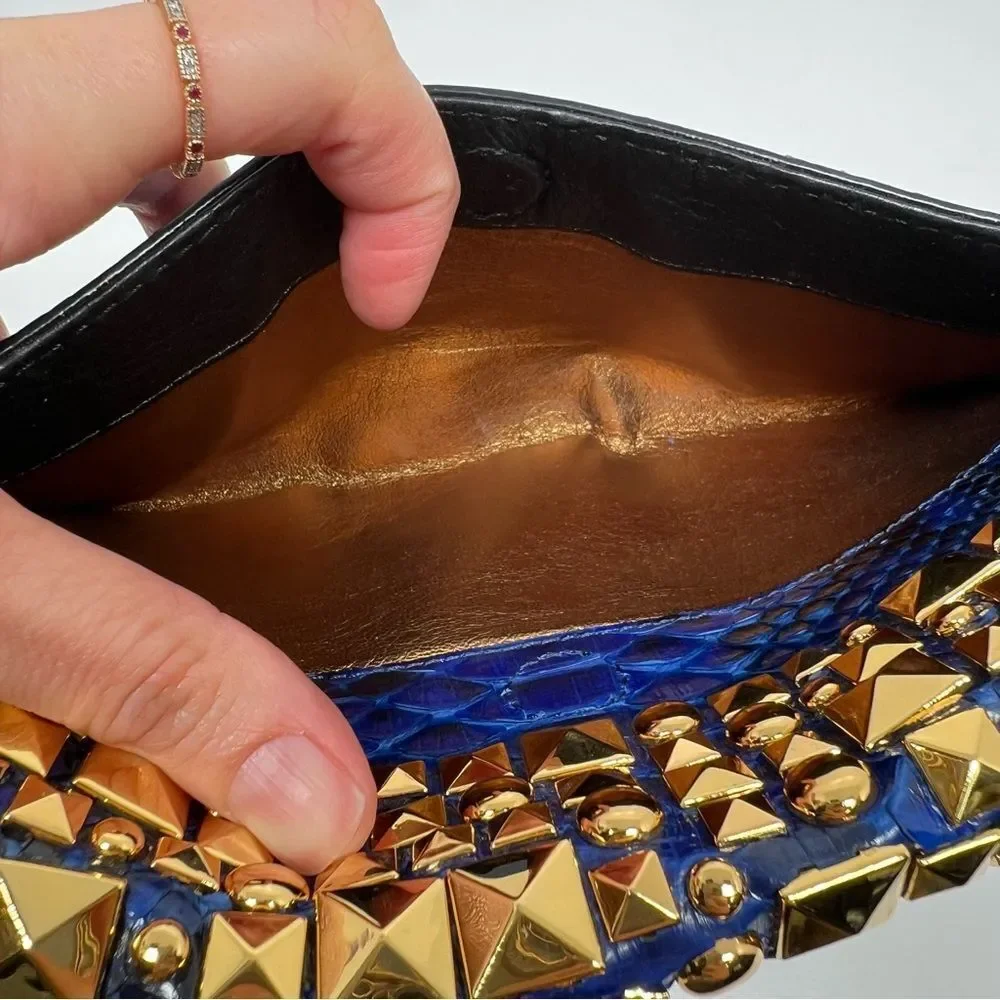 Michael Kors Python Studded Gia Clutch Bah Blue and Gold